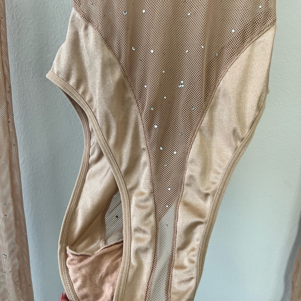 Tan Long Sleeve Bodysuit with Rinestones - Picture 7 of 7